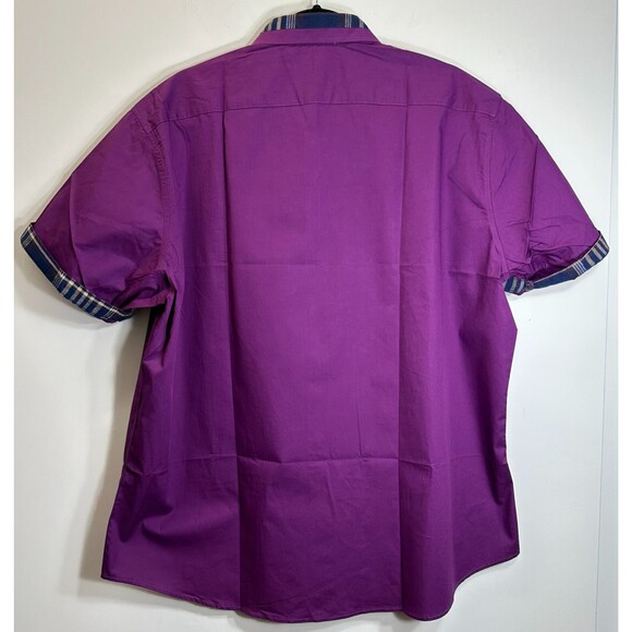 Coofandy Shirt Men’s Sz XXL Purple w/Plaid Trim Button Up Cotton Blend Short SL - Picture 6 of 11